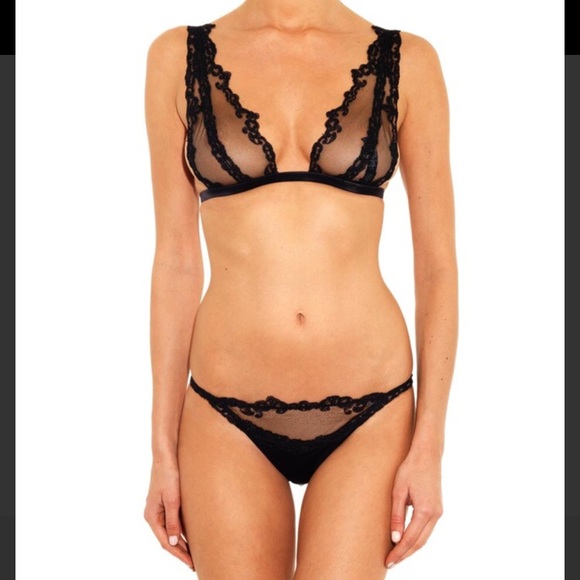 La Perla Paisley Embroidered brazilian g-string black panties Sz.S - Picture 2 of 8